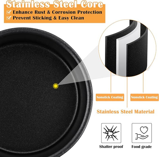 E-far 4 Inch Cake Pan Set of 3, Nonstick Stainless Steel Mini Round Cake Pans Tin, Small Size for Baking Smash Cakes/Cheesecake, Stainless Steel Core & Non-toxic Coating, Straight Side & 2 Inch Deep