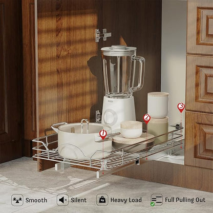 LOVMOR Pull Out Cabinet Organizer and Storage 17" W x 21" D, Slide Out Shelves for Kitchen Cabinets