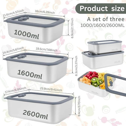 Stainless Steel Food Storage Containers-3Pcs Leakproof, Airtight Stainless-Steel Bowls with Lids, Freezer/Dishwasher/Microwave Safe Containers, Durable & Stackable Stainless Steel Containers with Lids