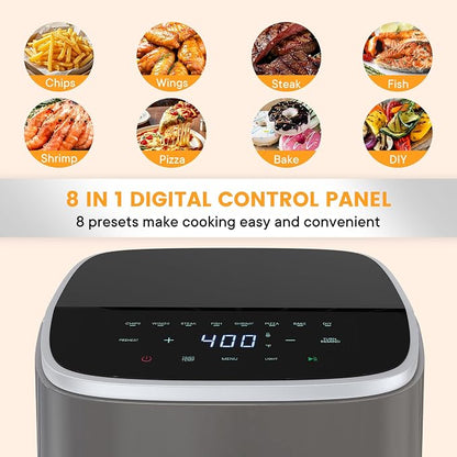 Sweetcrispy Air Fryer 4 Quart with Window, 1500W Digital Airfryer with 8 Presets, 60-Min Timer, Max 400°F, Auto Shut Off & Nonstick Dishwasher Safe Basket, Shake Reminder for Small Kitchen