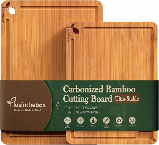 Cutting Board Set of 2,Chopping Boards for Kitchen Meal Prep,Large and X-Large Wood Cutting Boards for Meat, Vegetables and Fruit, Deep Carbonized Bamboo Boards for Daily Cooking and Small Kitchen