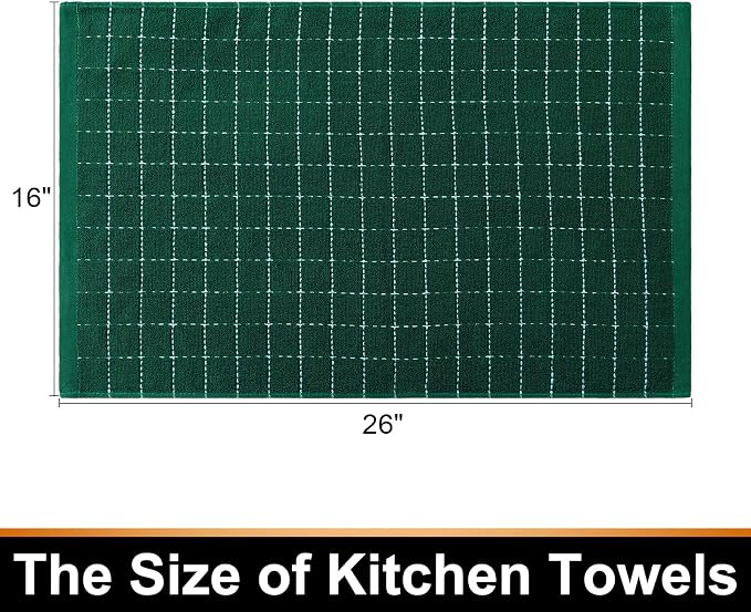 Mordimy 100% Cotton Terry Cloth Kitchen Towels, Super Soft and Absorbent Dish Towels for Drying, Checkered Designed Hand Towels for Kitchen, 16 x 26 Inches, 4 Pack, Dark Green