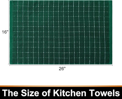 Mordimy 100% Cotton Terry Cloth Kitchen Towels, Super Soft and Absorbent Dish Towels for Drying, Checkered Designed Hand Towels for Kitchen, 16 x 26 Inches, 4 Pack, Dark Green