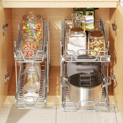 2-Tier Kitchen Cabinet Pull Out Shelf and Drawer Organizer Slide Out Pantry Storaqe Basket in Multiple Sizes (21" W x 21" D,)