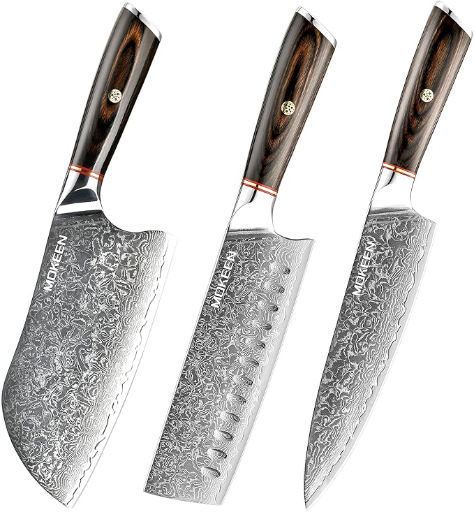 Kitchen Knife Set 3PCS, 67 Layers VG10 Damascus Chef Knife Set Japanese Cooking Knives with PakkaWood Wood Handle, Gift Box