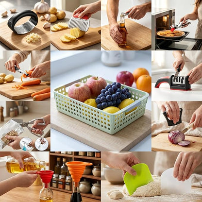 13-Piece Kitchen Gadget Set (Includes Storage Basket) — Features Kitchen Shears, Garlic Press, Knife Sharpener, Julienne Peeler, Standard Peeler, Anti-Scald Tongs, and Bottle Opener — A Home Essential