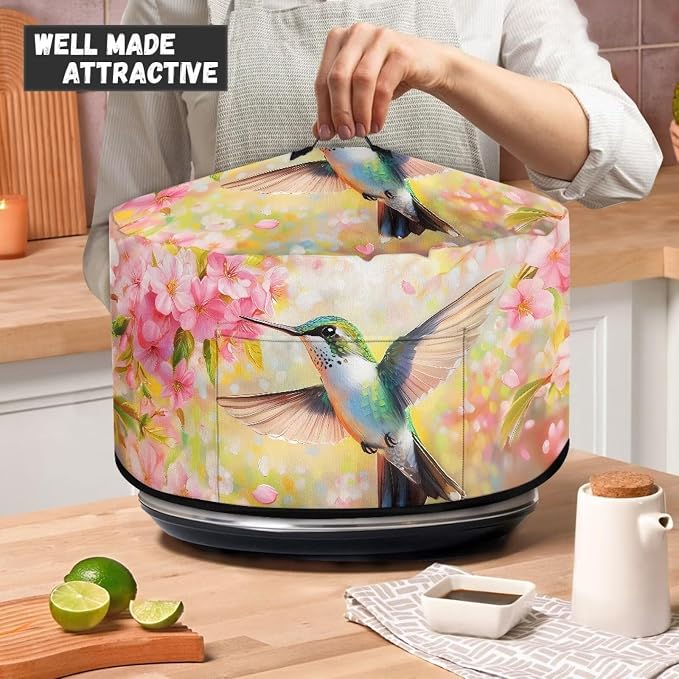 Hummingbird Pink Floral Slow Cooker Dust Cover Compatible with 6-8 qt Crock for Pot Oval Slow Cooker Cover Dustproof Kitchen Appliance Accessories