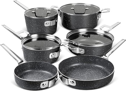 MICHELANGELO Stackable Pots and Pans Set, 10-Piece Nonstick Cookware with Stone Coatings, Space Saving - Gray