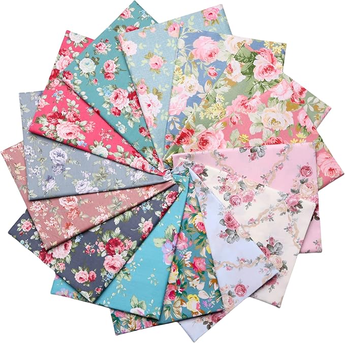Nodsaw 14-Piece Vintage Floral Fat Quarters Fabric Bundles - 18" x 22" Pre-Cut 100% Cotton Quilting Fabric - Retro Floral Prints Material for Sewing, Quilting, and DIY Crafts