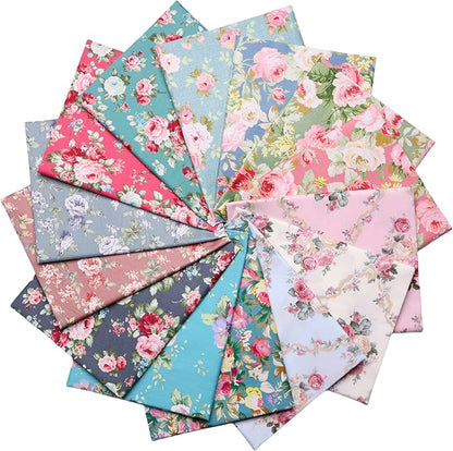Nodsaw 14-Piece Vintage Floral Fat Quarters Fabric Bundles - 18" x 22" Pre-Cut 100% Cotton Quilting Fabric - Retro Floral Prints Material for Sewing, Quilting, and DIY Crafts