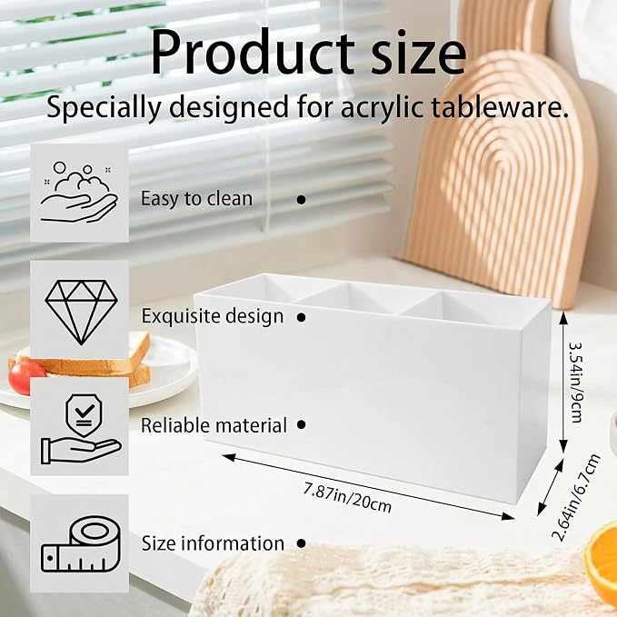 Daxolanz 3 Section Acrylic Cutlery Organizer for Countertop, Modern Flatware Storage Caddy for Spoons Forks Knives, Space Saving Utensil Holder for Kitchen, Cabinet or Dining Room (Medium)