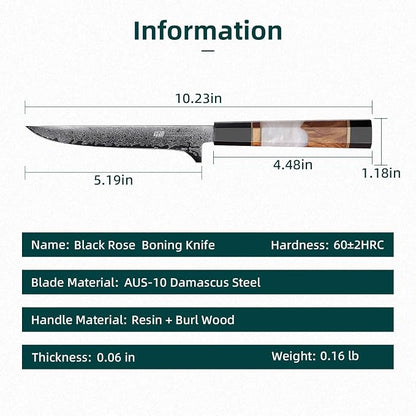 FINDKING Boning Knife 5.5 Inch, Sharp Trimming & Fillet Knife for Meat, Brisket & Fish, Japanese Style (BLACK-ROSE Series)
