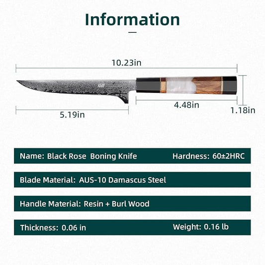 FINDKING Boning Knife 5.5 Inch, Sharp Trimming & Fillet Knife for Meat, Brisket & Fish, Japanese Style (BLACK-ROSE Series)