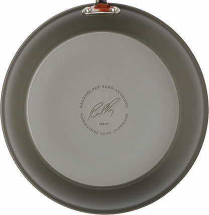 Rachael Ray Cucina Dishwasher-Safe Hard-Anodized Pots and Pans Set Non Stick Cookware, 12-Piece, Gray with Red Handles