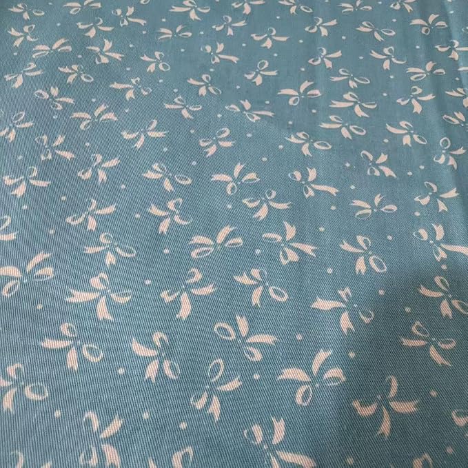 Light Weight Natural Cotton Fabric by the Yard DIY Making Supplies Quilting Patchwork Fabric Fat Quarter Bundles DIY for Quilting Cotton Patchwork Cushions (mini White Blue Bow, 1 Yard)