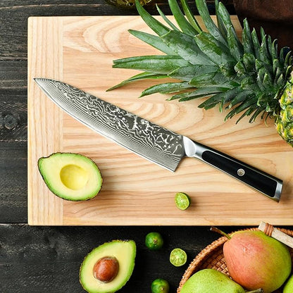 Sunnecko 8 Inch Japanese Damascus Chef Knife - Ultra Sharp 10-12 Degree Edge VG10 67 Layers Kitchen Cooking Knives for Meat, Vegetable & Fruit, Full Tang Forged Blade, Premium Father Day Gift Box