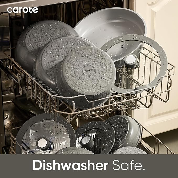 CAROTE 27pcs Ceramic Cookware Set Nonstick, Pots and Pans Set Non Stick, Non Toxic Cookware Detachable Handles, Dishwasher/Oven Safe, RV/Camping Cookware with Kitchen Utensils, Gray