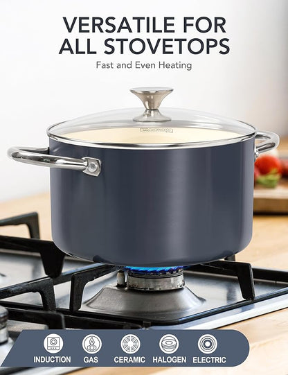 MICHELANGELO 6 QT Ceramic Stock Pot with Lid, Nonstick Stockpot with Glass Lid, Induction Cooking Pot for Soups, Stews, Oven Safe - 6QT, Purple