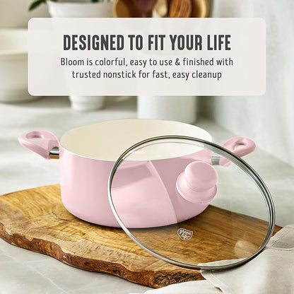 GreenLife 5 Quart Nonstick Stock Pot with Lid, Non-Toxic Ceramic Pot, Dishwasher Safe, Induction Ready, Fast Heating, Stay-Cool Handles, Kitchen Casserole, Soup, Pasta, Easy Clean, Blush Pink