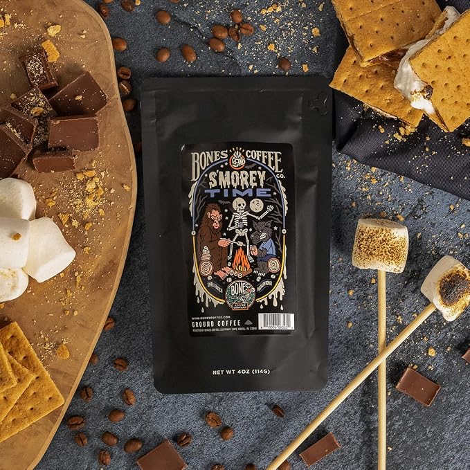 Bones Coffee Company Favorite Flavors Sample Pack Box Set with Specialty Coffee Mug, 5 Assorted Single-Origin Low Acid Medium Roast Arabica Beans Flavored Coffee Gifts, 4 oz Pack of 5 Whole Bean