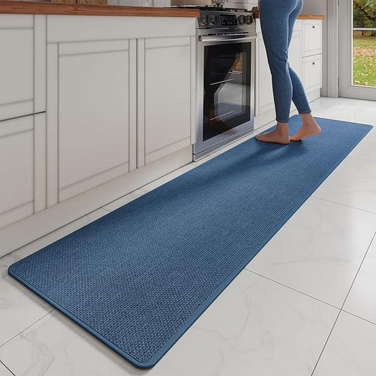 YDKGL Kitchen Mats for Floor, Super Absorbent Kitchen Rugs Non Slip Washable, Soft Imitation Linen Braided Kitchen Runner Rug, Standing Mat Kitchens Sink Mat, Easy to Clean, Blue 17x95