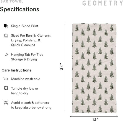 GEOMETRY Bar Towels for Kitchen Premium Towels for Cleaning Dishes & Glassware - Absorbent & Fast Drying Kitchen Towels - Pine, 12" x 14" - 1-Piece