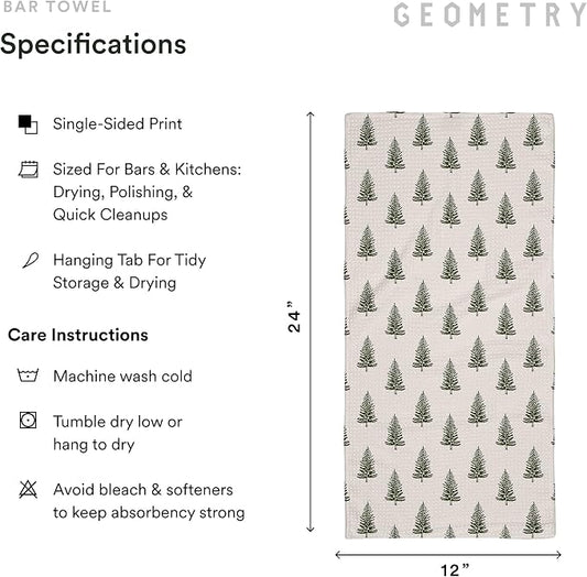 GEOMETRY Bar Towels for Kitchen Premium Towels for Cleaning Dishes & Glassware - Absorbent & Fast Drying Kitchen Towels - Pine, 12" x 14" - 1-Piece