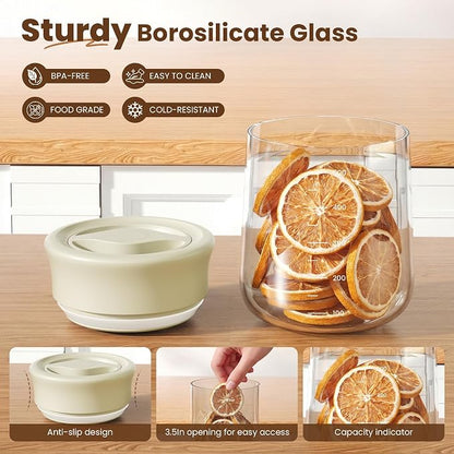 OURCABECUE Wide Mouth Mason Jar 16oz, Newly Upgraded Easy Open Rotating Lid, Food Grade Glass Storage Jar for Overnight Oats Yogurt Snacks Candy Jars