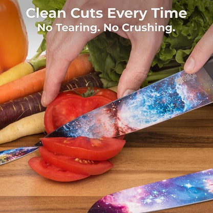 CHEF'S VISION Cosmos Kitchen Knife Set – 6-Piece Stainless Steel Knives with Non-Stick Coating, Dishwasher Safe, Galaxy Design, Unique Gift for Space Lovers