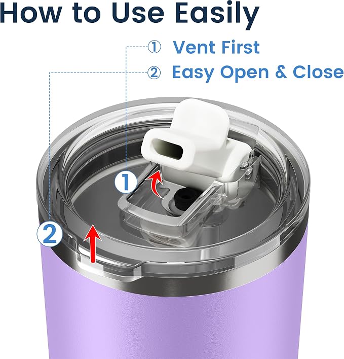 20oz Hygienic Insulated Tumbler — 100% Leakproof Lid with Removable Spout & Straw, Reinforced Vacuum-Protection Base, Cup Holder Friendly, for Iced Coffee, Smoothie/Water on the Go - Lilac