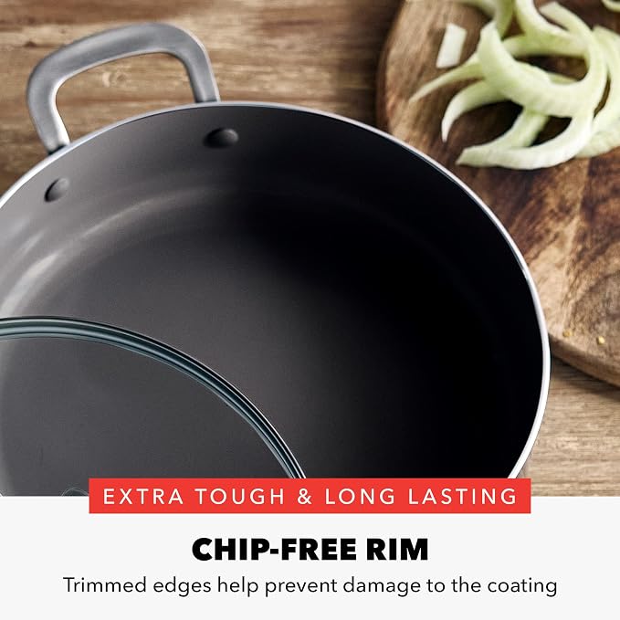 GreenPan x Bobby Flay 4.5QT Nonstick Saute Pan with Glass Lid, PFAS-Free Diamond Ceramic, Induction Suitable, Stay-Cool Silicone Handle, Easy Clean Dishwasher & Oven Safe, Black