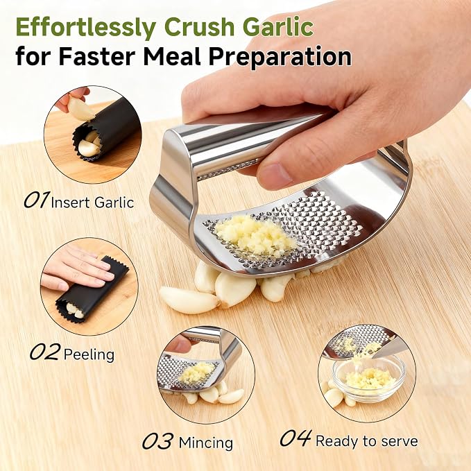 Garlic Press Rocker Set Stainless Steel And All-in-One Kitchen Vegetable Peeler, Premium peelers For Kitchen - Ideal For Potato, Apple, Carrot, Fruit And More