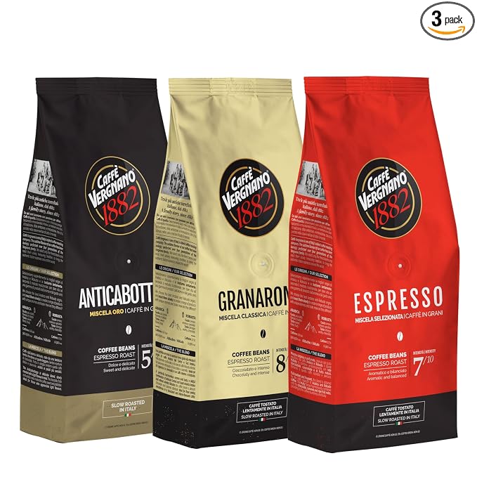 Caffe Vergnano Whole Bean Coffee 1.1 lb (Pack of 3) - Medium Roast Espresso Beans Whole Variety Pack, Gran Aroma, Espresso & Antica Bottega Italian Coffee - For Coffee Maker, French Press, Moka Pot