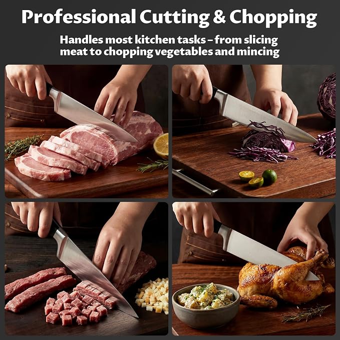 OAKSWARE 8 Inch Chef Knife, Ultra Sharp German High Carbon Stainless Steel Kitchen Knife, Full Tang Forged Professional Cooking Knife with Ergonomic Handle for Meat, Vegetables and Fruit