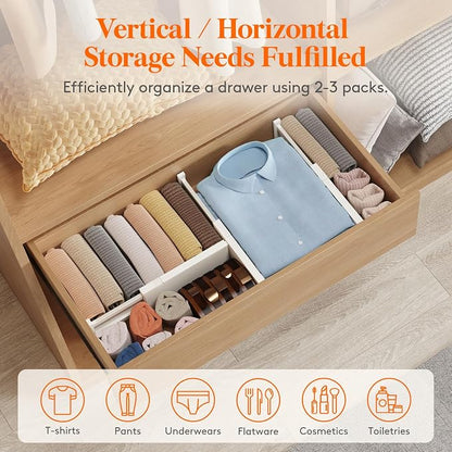 Lifewit 9 Pack Drawer Dividers 4" High 28-43.5cm/11-17" Adjustable Drawer Organizer for Clothes/Utensils, Expandable Drawer Separator in Dresser/Kitchen/Bedroom/Office Organization & Storage Beige