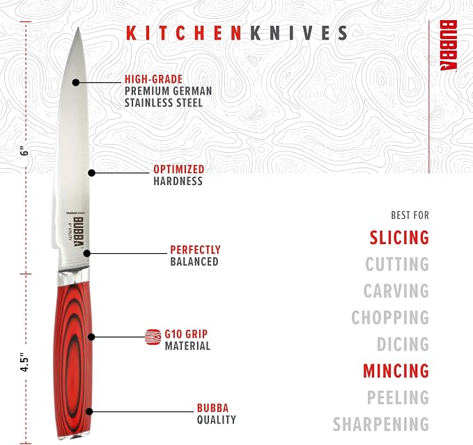 BUBBA Kitchen Series 6" Utility Knife perfect for mincing, and cutting through small vegetables, meats and herbs.