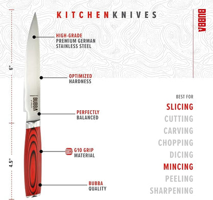 BUBBA Kitchen Series 6" Utility Knife perfect for mincing, and cutting through small vegetables, meats and herbs.