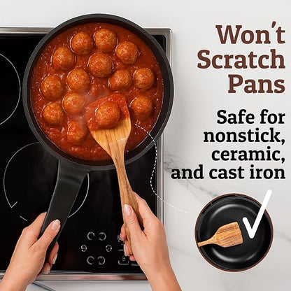PriorityChef Premium Teak Flat Wooden Spatula for Cooking - Long Handle Wooden Wok Spatula, Flat Wood Turner for Stir Fry, Wood Teak for Nonstick Pans, Kitchen Cooking Utensil