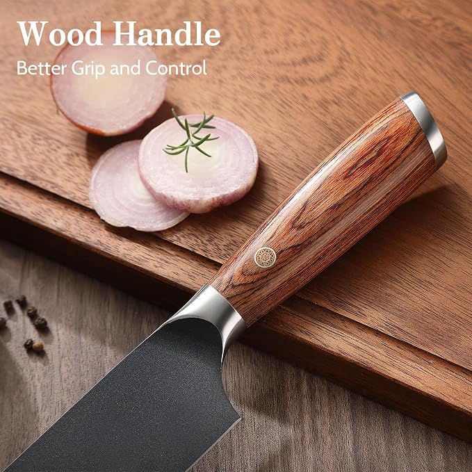Kitchen Knife Set, 4 Pieces Japanese High Carbon Stainless Steel Chef Cooking Knife Set, Ultra Sharp Professional Chef Santoku Utility Knives (Black)