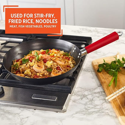 IMUSA USA Inch, Red PAN-10046 12" Nonstick Carbon Steel Wok, Handle