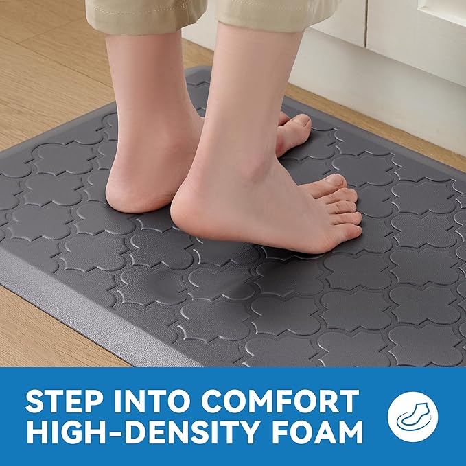 Kitchen Mat Cushioned Anti Fatigue for Floor, Non-Slip Waterproof Comfort Rug for Kitchen Sink, Standing Desk & Laundry, 20"x30", Grey