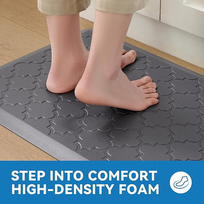 Kitchen Mat Cushioned Anti Fatigue for Floor, Non-Slip Waterproof Comfort Rug for Kitchen Sink, Standing Desk & Laundry, 17.3"x39", Grey