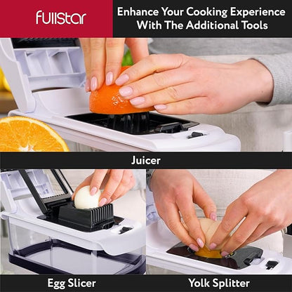 Fullstar Vegetable Chopper & Mandoline Slicer for Kitchen - Food Chopper with Container, Cheese Grater, Home Essentials & Kitchen Gadgets (9 in 1, White/Black)