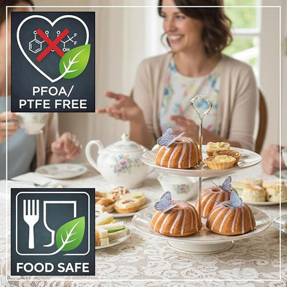 Wrenbury Swirl Buntz Pan for Baking Mini Non-Stick - 6 Cup Fluted Cake Tin | for Small Cakes - PFOA Free and Dishwasher Safe - 3.75” Cup Width