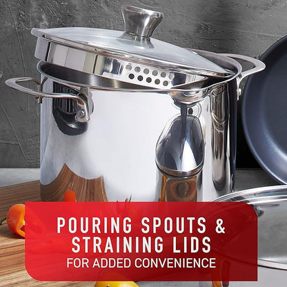 T-fal Platinum Stainless Steel with Nonstick Cookware Set 12 Piece Induction Oven Broiler Safe 500F Pots and Pans, Dishwasher Safe Silver