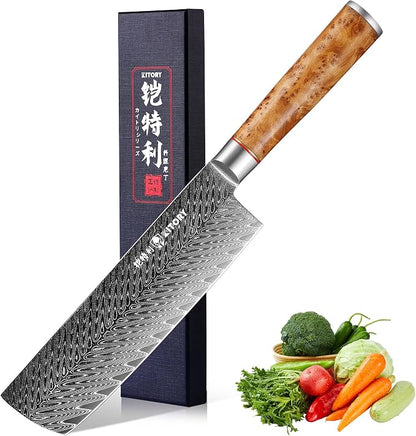Kitory Damascus Nakiri Knife, 7" Ultra Sharp Kitchen knife - High Carbon 73-Layers 10Cr15CoMoV Stainless Steel - with White Shadow Wood Handle, for Kitchen and Restaurant, 2026 Gift