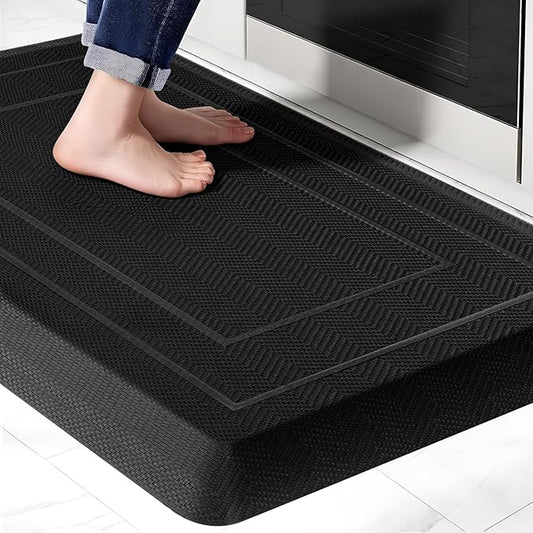 UKISS 9/10"" Extra Thick Cushioned Anti Fatigue Kitchen Mat, Waterproof High Density Foam Standing Desk Mat, Non-Slip Ergonomic Comfort Mat for Kitchen, Office,Workstation (Black, 20" X 32")