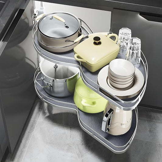 Blind Corner Cabinet Pull Out 12",14", 16", 18" Opening, 2-Tier Shelf Kitchen Cabinet Organizer, Blind Corner Cabinet Organizer, Left/Right Door, Adjustable Height, Metal Black