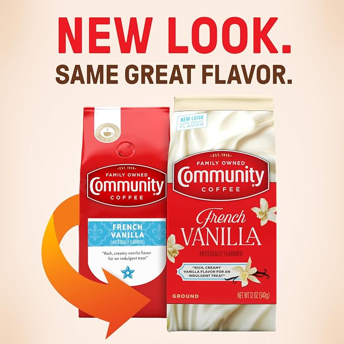 Community Coffee French Vanilla Flavored 72 Ounces, Medium Roast Ground Coffee, 12 Ounce Bag (Pack of 6)