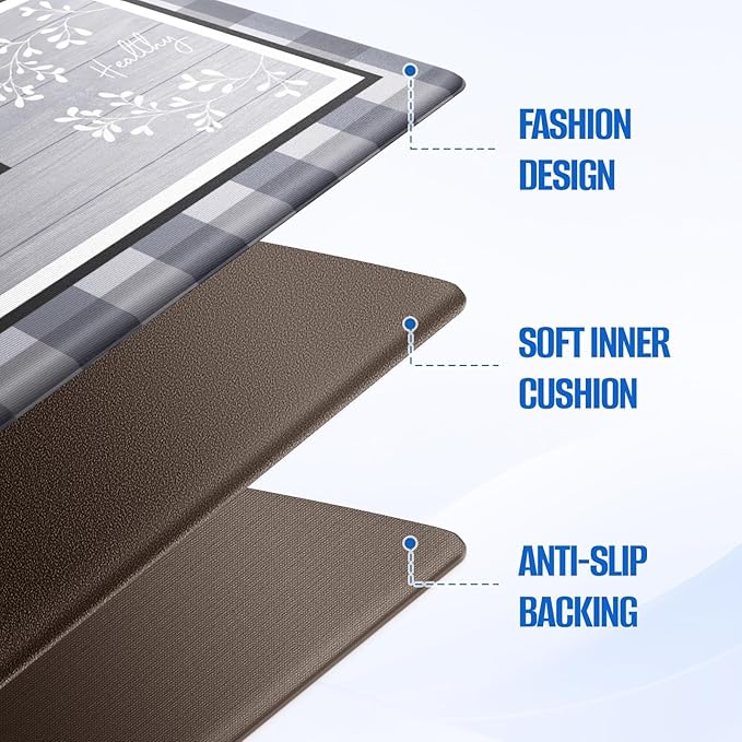 Kitchen Rugs, 2 PCS Kitchen Mats for Floor, Cushioned Non-Slip Anti Fatigue Mats for Kitchen Floor, Kitchen Runner Rugs for Standing Desk, Office, Laundry (17.3’’ x 30’’ + 17.3’’ x 47.2’’)